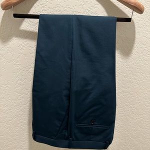 Express Slim Solid Teal Cotton Sateen Suit Pant